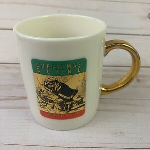 Starbucks CHRISTMAS BLEND Coffee Mug GOLD Handle SANTA Claus